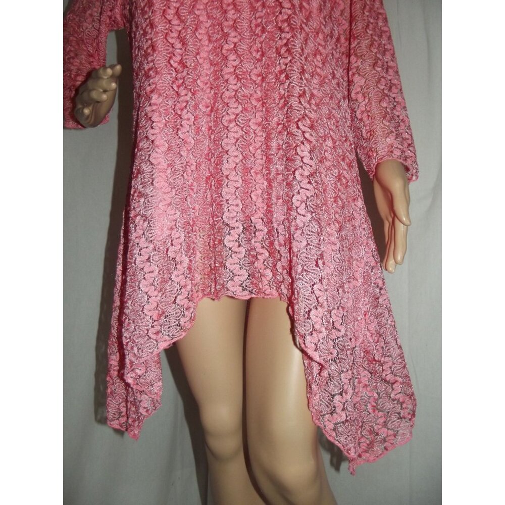 Pleasant Shade Tunic Blouse Womens size XL Coral long lace asymmetric shark bite - Picture 7 of 12